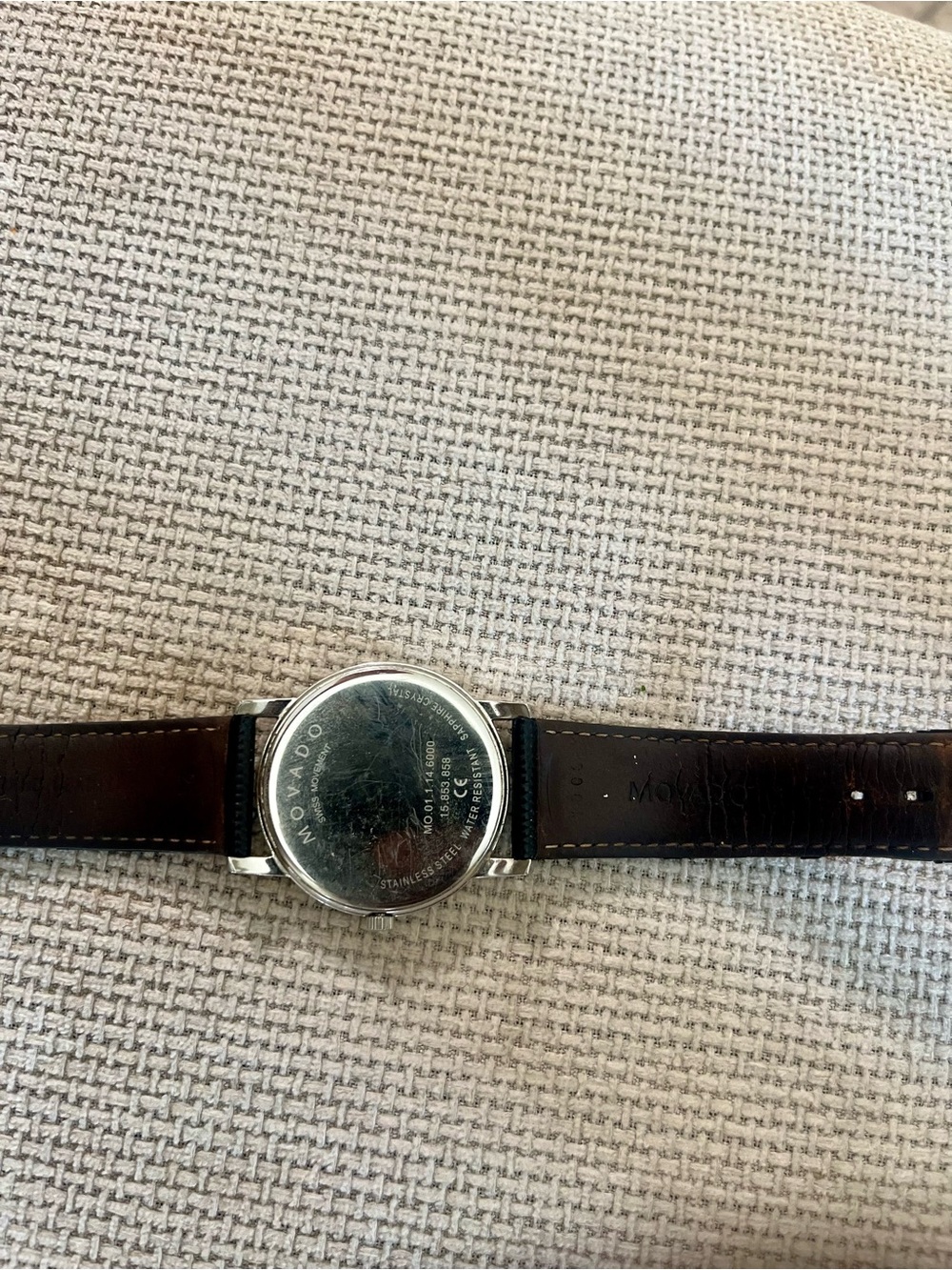 Movado Black Dial Silver Case Leather Strap Watch - Picture 3 of 8